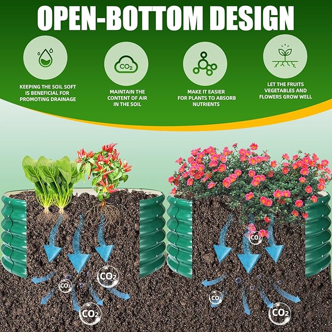 17" Tall Elevated Round Metal Rised Garden Bed- 3.3'x3.3' in Size and 0.8MM Thick Durable Planter Box for Vegetables Flowers Succulent at Patio/Garden Outdoor (Dark Green, 3.3FT Diameter)-BloomoryGarden