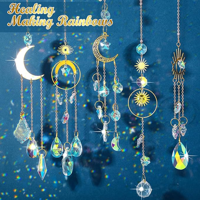 Maitys 10 Pcs 6 Pcs Crystal Suncatcher Sun Catchers Indoor Window Hanging Sun Catchers with Light Catcher with Prisms and Agate Slices for Indoor Outdoor Home Garden Wedding Decor (Stylish)-BloomoryGarden