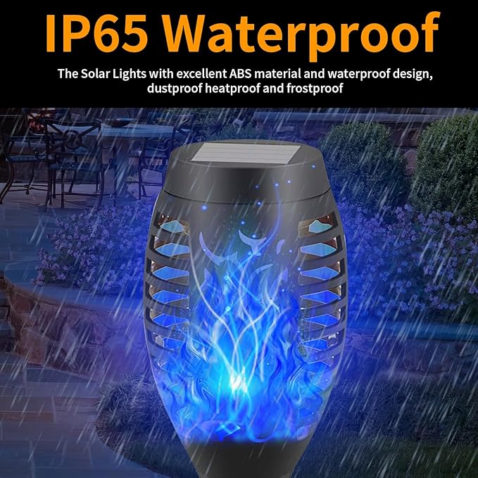 12-Pack Blue Solar Flickering Flame Torches – Waterproof Solar Garden Lights, Outdoor Solar Lights for Yards, and Flame Torches for Patio and Pathway Decorations-BloomoryGarden