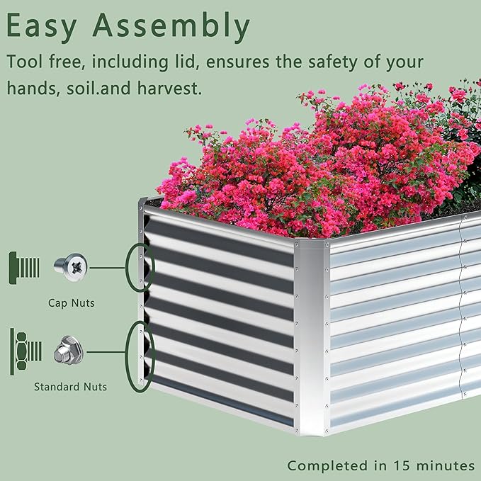 12x2x1FT Galvanized Raised Garden Bed,Planter Raised Beds-Metal Garden Box,Large Plant for Outdoor Planting, Vegetables Bed,Flower,Herb-Sliver-BloomoryGarden