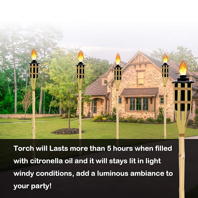 12oz Torch Replacement Canisters - 4 Pack Bamboo Torch Fuel Canister Torches Cans With Wicks and Covers, Refillable Metal Tabletop Lantern For Garden, Patio, Luau Party-BloomoryGarden