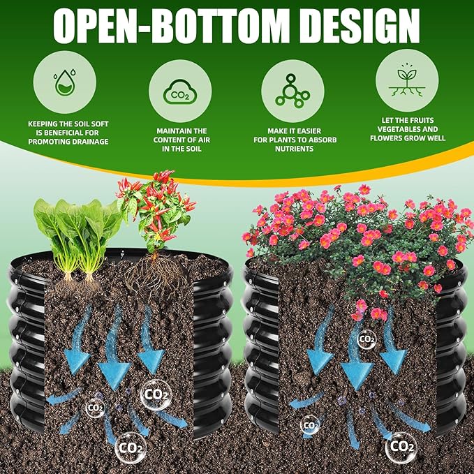 17" Tall Elevated Round Metal Rised Garden Bed- 2'x2' in Size and 0.8MM Thick Durable Planter Box for Vegetables Flowers Succulent at Patio/Garden Outdoor (Black, 2FT Diameter)-BloomoryGarden