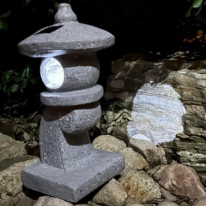 14’’ High Asian Solar-Powered Zen Pagoda Garden Statue LED Light Solar Lamp for Outdoor Japanese Decoration Aesthetic Garden Figurines-BloomoryGarden