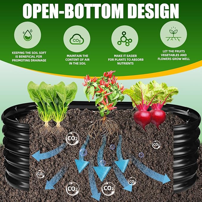 17" Tall Elevated Oval Metal Raised Garden Bed - 4ft x 2ft in Size and 0.8MM Thick Durable Planter Bed/Box for Vegetables Flowers Succulent at Patio/Garden Outdoor (Black, 4X2X1.4 FT)-BloomoryGarden