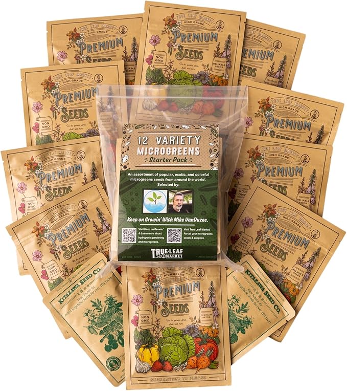 12 Variety Pack Microgreens Seeds Kit - Broccoli Seeds for Sprouting Plus Purple Radish Seeds, Beet, Sunflower Microgreens Seeds, Peas, Shiso, Cilantro, Beet, Pak Choi, Korean Shiso, Cress & More-BloomoryGarden