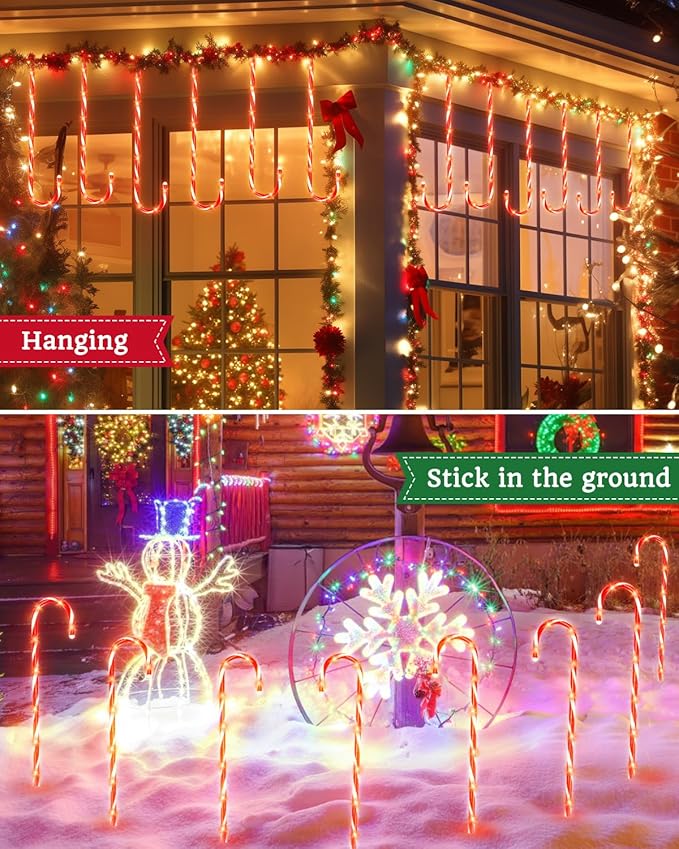 Luditek 24.5 inch Christmas Candy Cane Pathway Markers Set of 12 Christmas Outdoor Outside Decorations Lights 8 Blinking Modes Indoor Holiday Xmas Yard Patio Garden Walkway Decor-BloomoryGarden