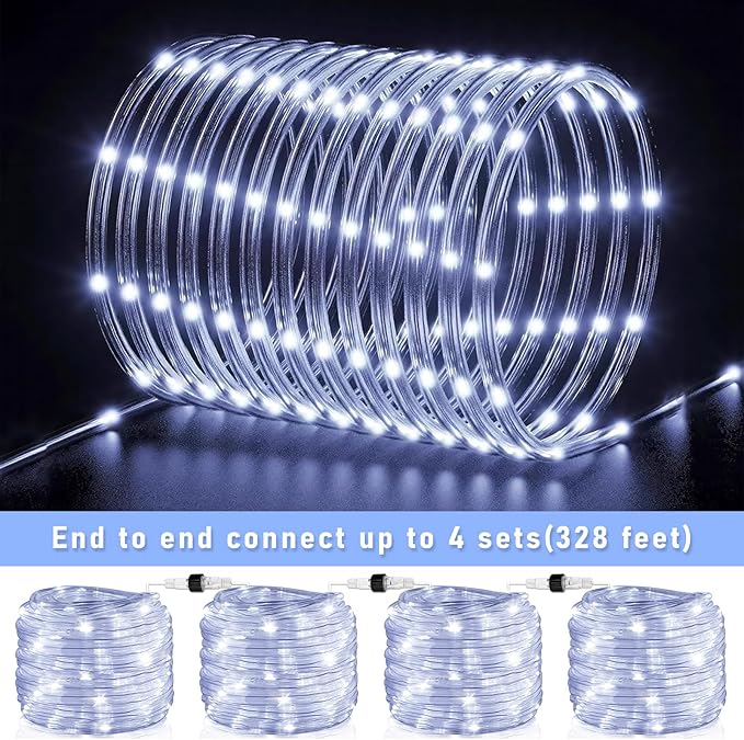 100FT 300 LED Rope Lights for Outside, Christmas String Lights with Waterproof 8 Modes, Connectable Plug in Fairy Lights for Indoor Bedroom Outdoor Patio Pool Garden Party Holiday Decor, White-BloomoryGarden
