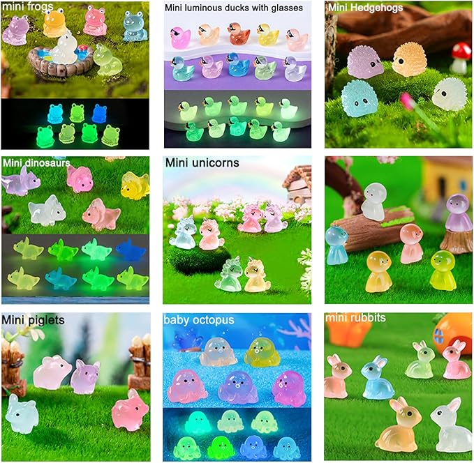 150pcs Mini Resin Animals Figures to Hide Luminous Tiny Animals Ducks Dinosaurs Flamingos Miniature Figurines Glow in the Dark for Fairy Garden Dollhouse Landscape Aquarium Potted Party Favor Decor-BloomoryGarden