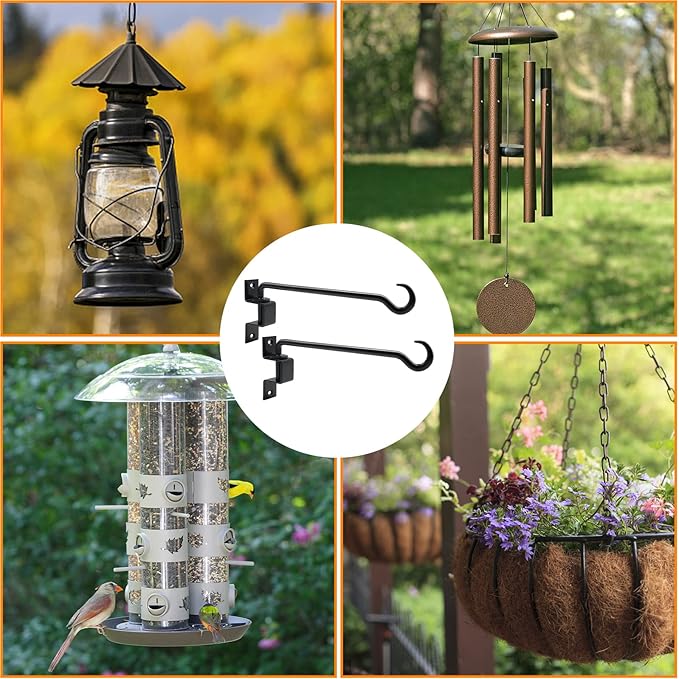 12 inch 2 Pack Swivel Plant Hangers Outdoor Heavy Duty - Black Iron Plant Hanging Hook Bracket for Flowers Baskets Pots Bird Feeder Lanterns Wind Chimes-BloomoryGarden