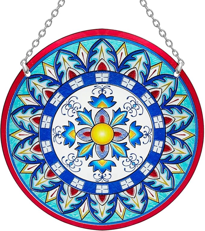 Mandala Suncatcher Stained Glass - Handmade Gifts for Women, Suncatchers for Windows - Window Hangings with Chain and Hook, 6 inch Stained Glass Suncatcher for Mom-BloomoryGarden