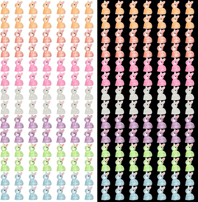 140Pcs Mini Resin Luminous Bunnies Glow in Dark Resin Rabbit Figures for Fairy Garden Luminous Mini Portrait Fairy Garden DIY Christmas Party Ornament Accessories Charms Party Favors-BloomoryGarden
