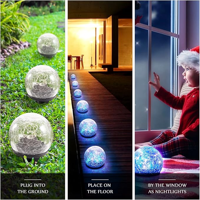 Honoson Decorative Solar Globe Lights Outdoor Waterproof LED Cracked Glass Ball Lights for Pathway, Walkway, Garden, Yard, Lawn Decoration(4 Pcs,3.9 Inch)