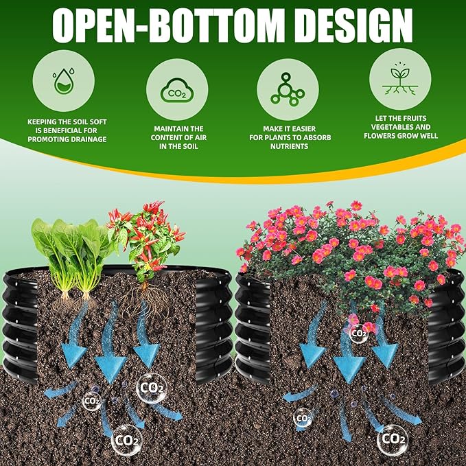 17" Tall Elevated Round Metal Rised Garden Bed- 3.3'x3.3' in Size and 0.8MM Thick Durable Planter Box for Vegetables Flowers Succulent at Patio/Garden Outdoor (Black, 3.3FT Diameter)-BloomoryGarden