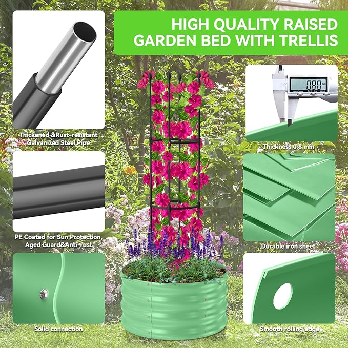 1 Pack Raised Garden Beds Outdoor, Galvanized Metal Raised Garden Bed with Trellis, 23.6x23.6x60in Tomato Cages for Garden Planters Box with Trellis for Climbing Plants Vegetable Vine Flowers-BloomoryGarden