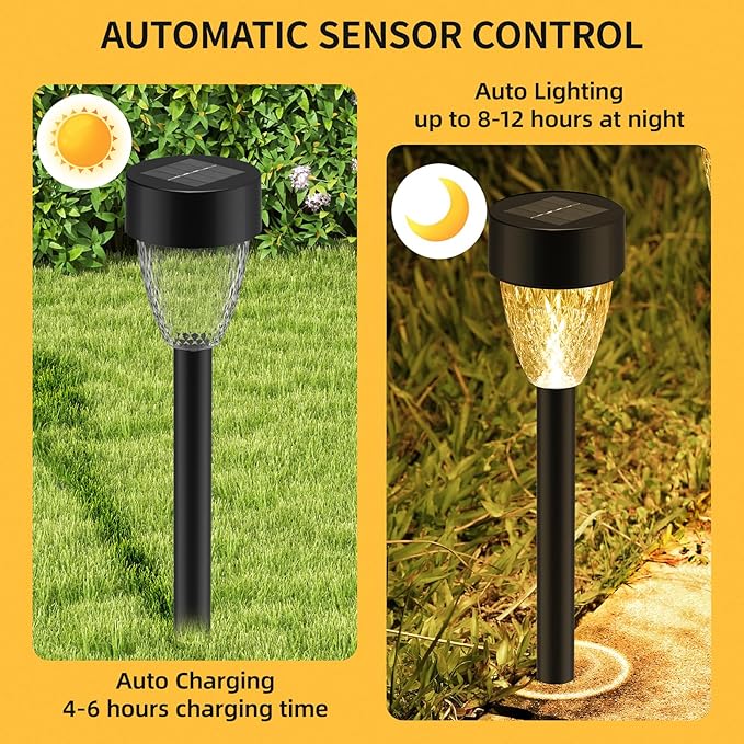 12 Pack Solar Lights Outdoor Waterproof, New Upgraded Solar Garden Lights Up to 12 Hrs Auto On/Off,Solar Pathway Lights Outdoor Outside Lights for Yard Patio,Lawn,Landscape and Pool Decor(3000K)-BloomoryGarden