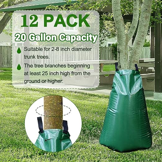 12 Pack 20 Gallon Tree Watering Bags, Reusable, Heavy Duty and Slow Release Gator Bags for Trees, Premium PVC Plant Drip Irrigation Bags,5-8 Hours Releasing Time-BloomoryGarden
