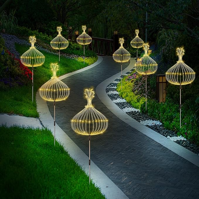 Maleyt Solar Garden Lights 8 Pack, Solar Powered Outdoor Decorative Lamps, 120 LED Solar Firework Lights with Remote Control, 8 Modes Waterproof DIY Landscape Lighting for Backyard Garden Decoration-BloomoryGarden