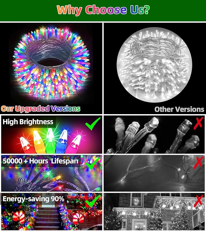 1500 LED Chrstmas String Lights, 492FT Super Long Christmas Lights with 8 Modes, Christmas Tree Lights with Timer Memory for Indoor Outdoor Tree Fence Garden Xmas Wedding Party Decor Multicolor-BloomoryGarden