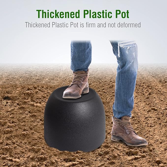 12/10/9 Large Modern Plant Pots, Plastic Planters with Drainage Holes and Saucers for Indoor Outdoor Plants Flowers, Black-BloomoryGarden