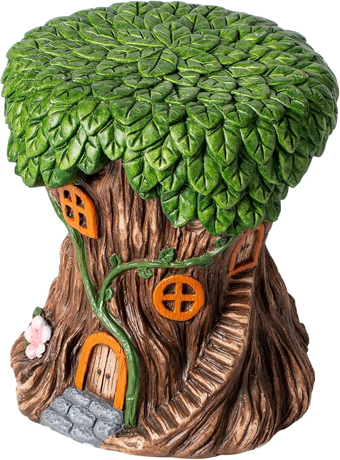 13''H Fairy House Statue Outdoor Statues Garden Resin Stool Over-Sized Sculpture Forest Pedestal Spring Decor for Home Courtyard Lawn Patio Summer Ornament Indoor Stool-BloomoryGarden