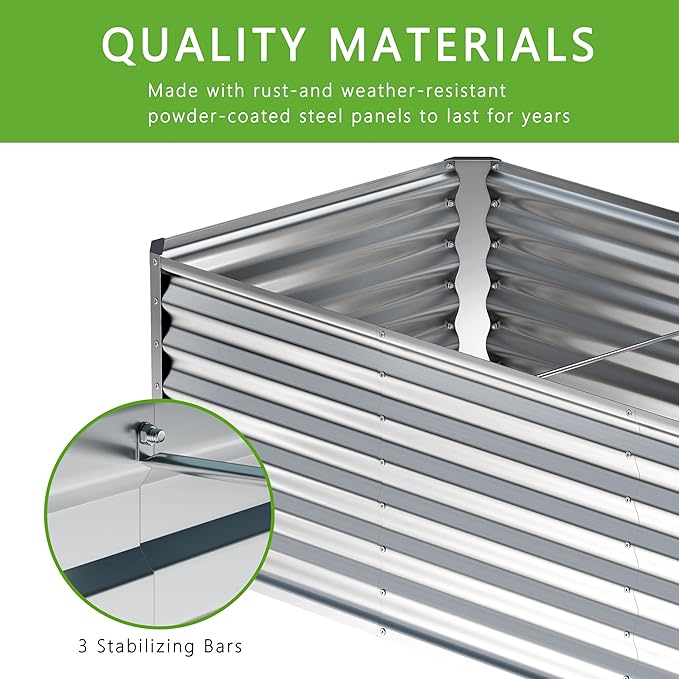 12x2x1FT Galvanized Raised Garden Bed,Planter Raised Beds-Metal Garden Box,Large Plant for Outdoor Planting, Vegetables Bed,Flower,Herb-Sliver-BloomoryGarden