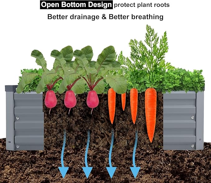 12x2x1FT Galvanized Raised Garden Beds Kit Large Outdoor Metal Gardening Planter Box for Vegetable Elevated Flower Herbs, Gray-BloomoryGarden