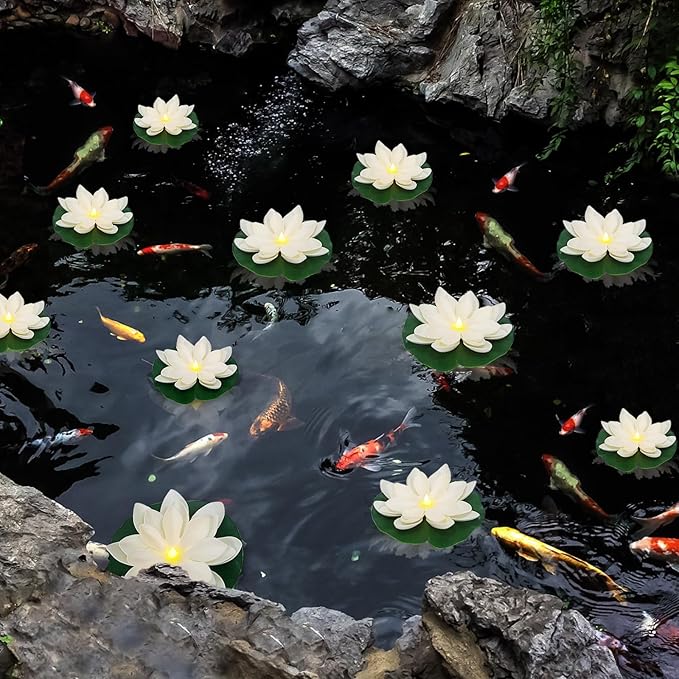 12 PCS Diwali Waterproof Floating Lotus Light - Floating Flower Light Battery Operated Water Activated Warm White Pool Flower Lamp Wedding,Anniversary,Garden Decoration(6Inch & 5Inch)-BloomoryGarden