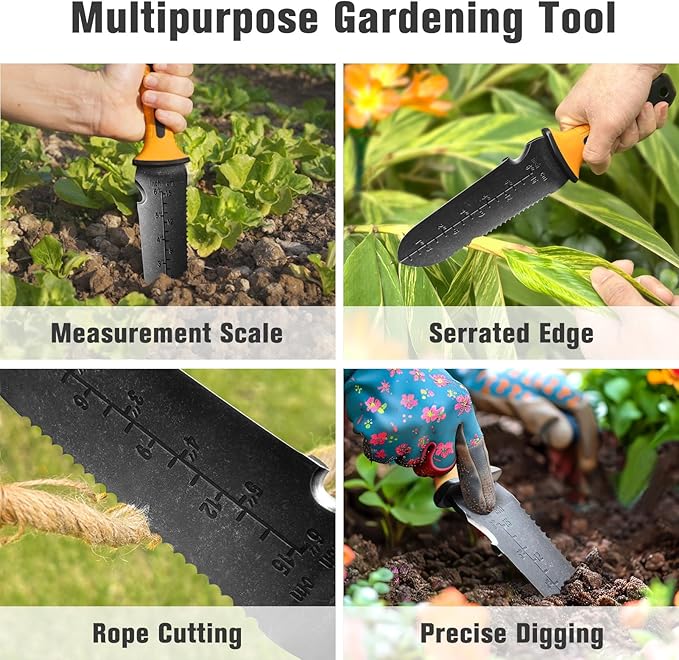 Hori Hori Garden Knife, Stainless Steel Gardening Knife Tool, Multi-Purpose Soil Knife with Sheath,Ergonomic TRP Handle for Weeding, Digging, and Cultivating,7" Blade- in Gift Box