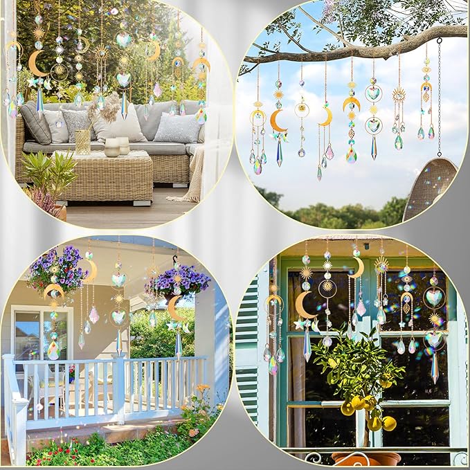 Maitys 10 Pcs 6 Pcs Crystal Suncatcher Sun Catchers Indoor Window Hanging Sun Catchers with Light Catcher with Prisms and Agate Slices for Indoor Outdoor Home Garden Wedding Decor (Stylish)-BloomoryGarden