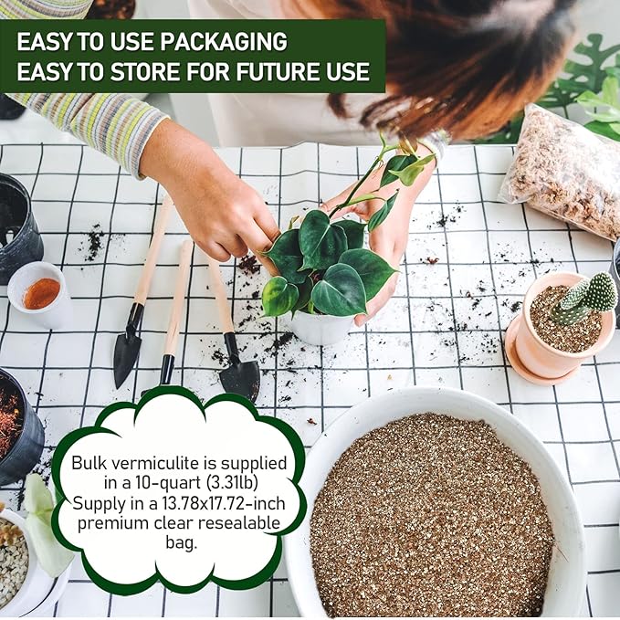 10QT Horticultural Vermiculite Bulk, Organic Vermiculite for Plants, Course Grade Vermiculite for Gardening, for houseplants, for Mushrooms, to Maintain Soil Moisture and Plant Growth(2-4mm)-BloomoryGarden