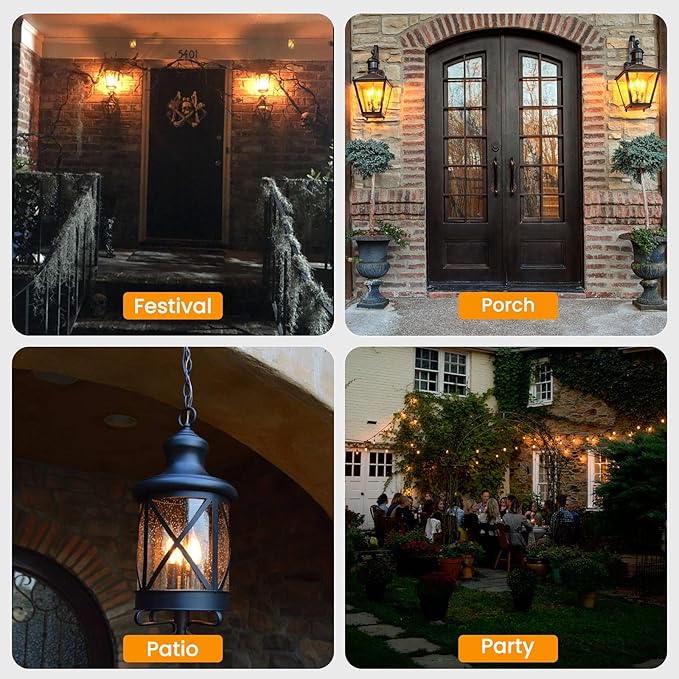 Hompavo 【Upgraded】 LED Flame Light Bulbs, 3 Modes Flickering Light Bulbs, E12 Chandelier Base Candle Fire Light Bulb for Halloween Christmas Party Porch Indoor & Outdoor Home Decoration - 2 Pack