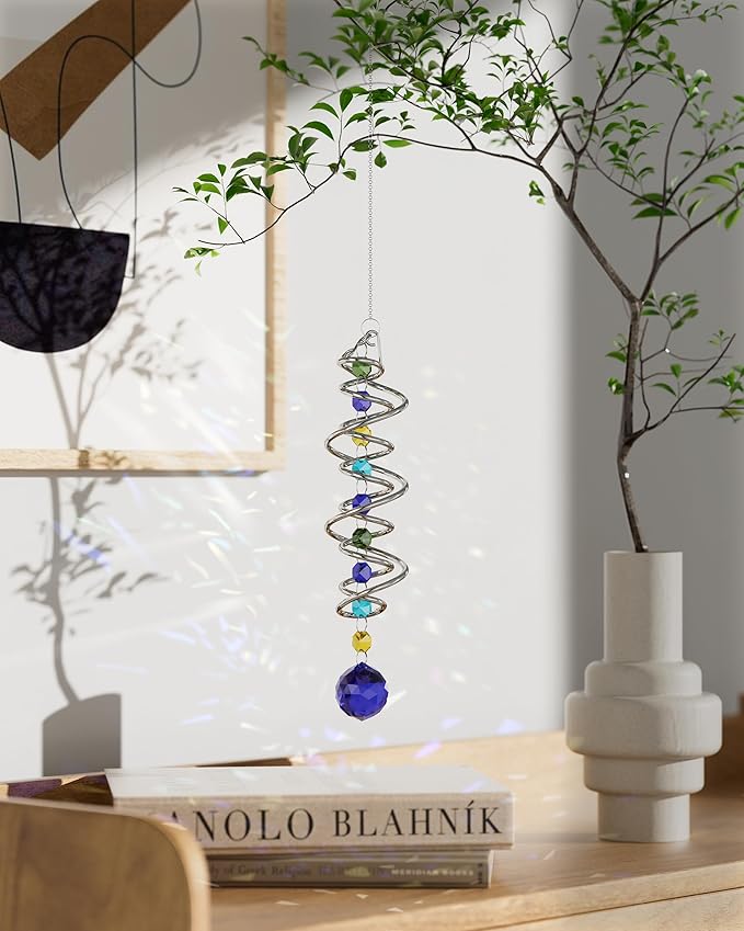 1 Pack Crystal Suncatcher, Hanging Sun Catcher Prism with String Rainbow Maker Suncatchers for Windows, Room, Outdoor, Car Mirror, Whimsical Home Garden Decor-BloomoryGarden