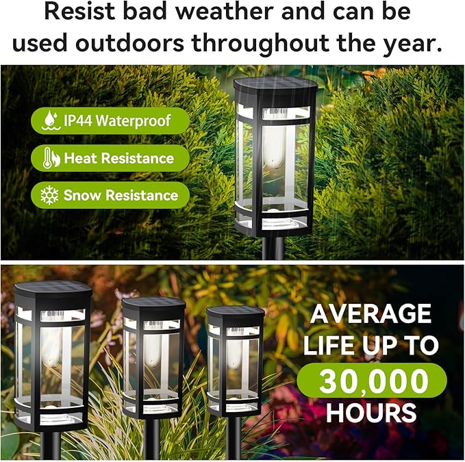 12 Pack Solar Lights Outdoor Waterproof for Garden Pathway Walkway Driveway Yard Lawn Decorative Landscape Lighting. (Cool White Light, 12)-BloomoryGarden