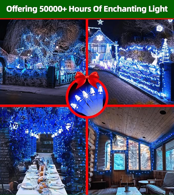 1500 LED Super Long Christmas String Lights, 492FT, Blue, Indoor/Outdoor, LED, Waterproof, Christmas, Holidays-BloomoryGarden