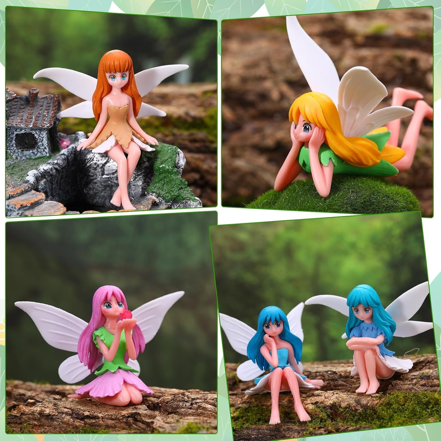 12 Pcs Miniature Fairy Figurines, Hand-Painted Small Flower Fairies with Wings for Garden Decor, Cake Topper & Landscapes-BloomoryGarden