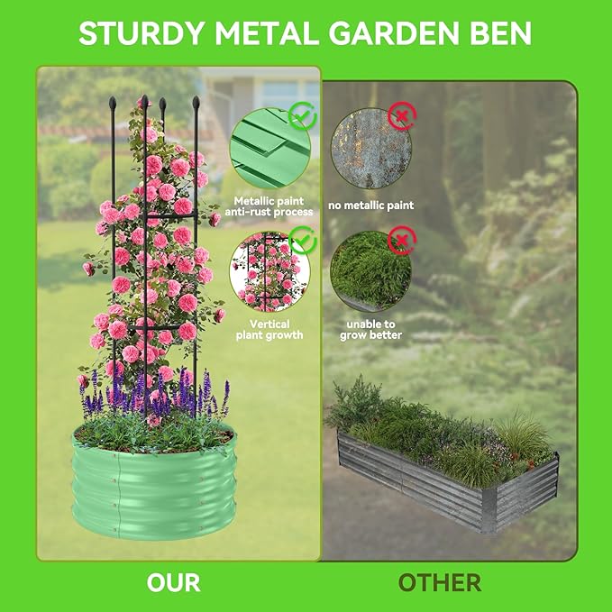 1 Pack Raised Garden Beds Outdoor, Galvanized Metal Raised Garden Bed with Trellis, 23.6x23.6x60in Tomato Cages for Garden Planters Box with Trellis for Climbing Plants Vegetable Vine Flowers-BloomoryGarden