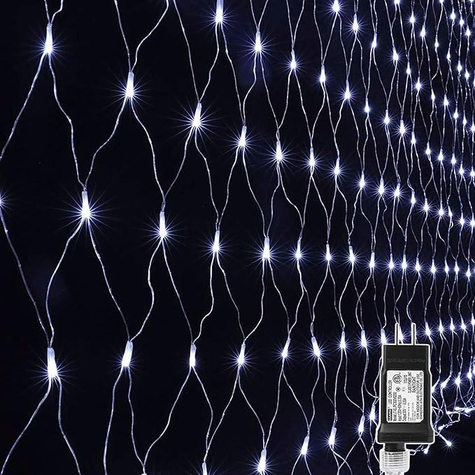 LYHOPE 12ft x 5ft 360 LED Christmas Net Lights, 8 Modes Low Voltage Mesh Christmas Decorative Lights for Xmas Trees, Bushes, Wedding, Garden, Outdoor, Indoor Decor (White)-BloomoryGarden