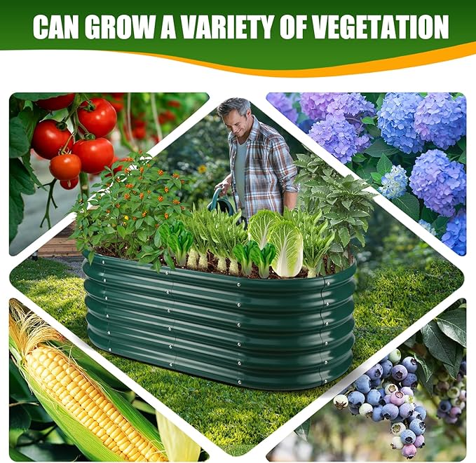17" Tall Elevated Oval Metal Raised Garden Bed - 4ft x 2ft in Size and 0.8MM Thick Durable Planter Bed/Box for Vegetables Flowers Succulent at Patio/Garden Outdoor (Dark Green, 4X2X1.4 FT)-BloomoryGarden