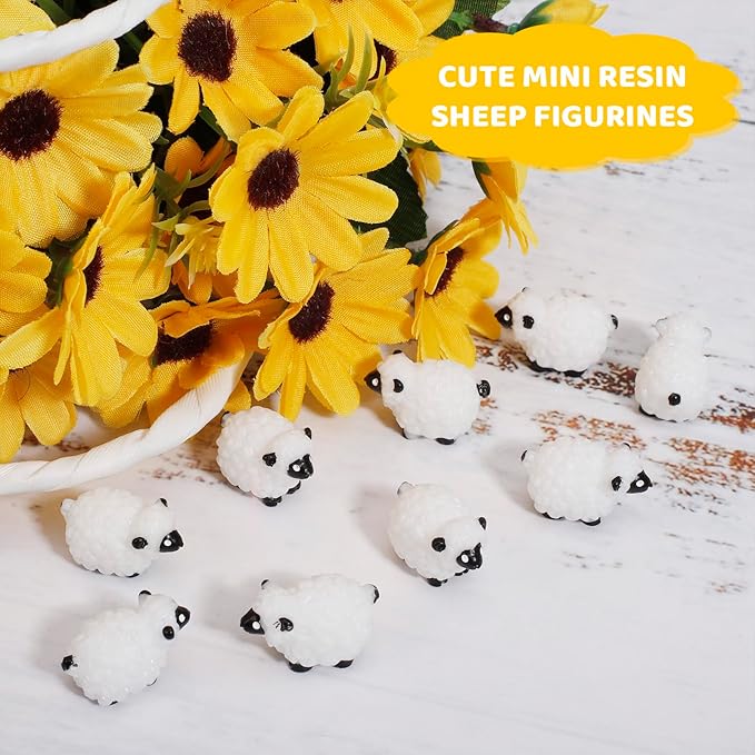 100Pcs Mini White Sheep Miniature Resin Sheep Figurines Cute Little Figurines Fairy Outdoor Moss Ornaments Landscape Figurines Garden DIY Ornament Accessories for Indoor Outdoor-BloomoryGarden