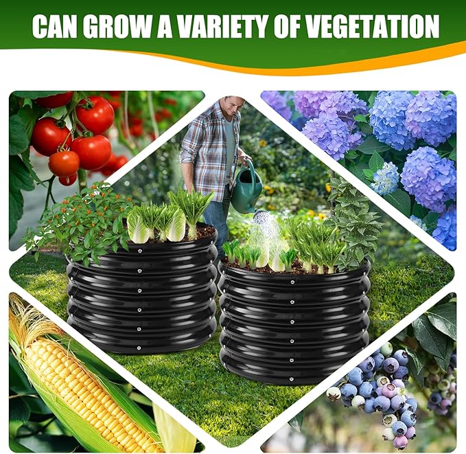 17" Tall Elevated Round Metal Rised Garden Bed- 2'x2' in Size and 0.8MM Thick Durable Planter Box for Vegetables Flowers Succulent at Patio/Garden Outdoor (Black, 2FT Diameter)-BloomoryGarden