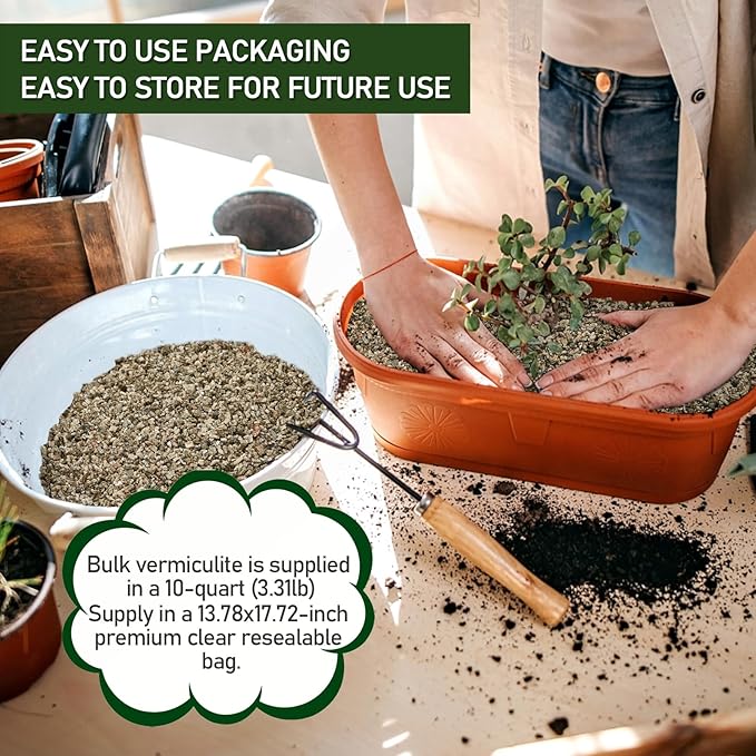 10QT Horticultural Vermiculite Bulk, Organic Vermiculite for Plants, Course Grade Vermiculite for Gardening, for houseplants, for Mushrooms, to Maintain Soil Moisture and Plant Growth(5-8mm)-BloomoryGarden