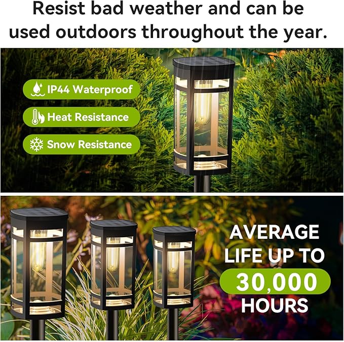 12 Pack Solar Lights Outdoor Waterproof for Garden Pathway Walkway Driveway Yard Lawn Decorative Landscape Lighting. (Warm White Light, 12)-BloomoryGarden