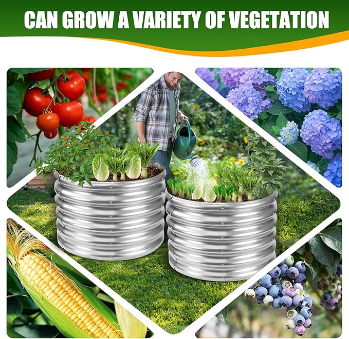 17" Tall Elevated Round Metal Rised Garden Bed- 2'x2' in Size and 0.8MM Thick Durable Planter Box for Vegetables Flowers Succulent at Patio/Garden Outdoor (Silver, 2FT Diameter)-BloomoryGarden