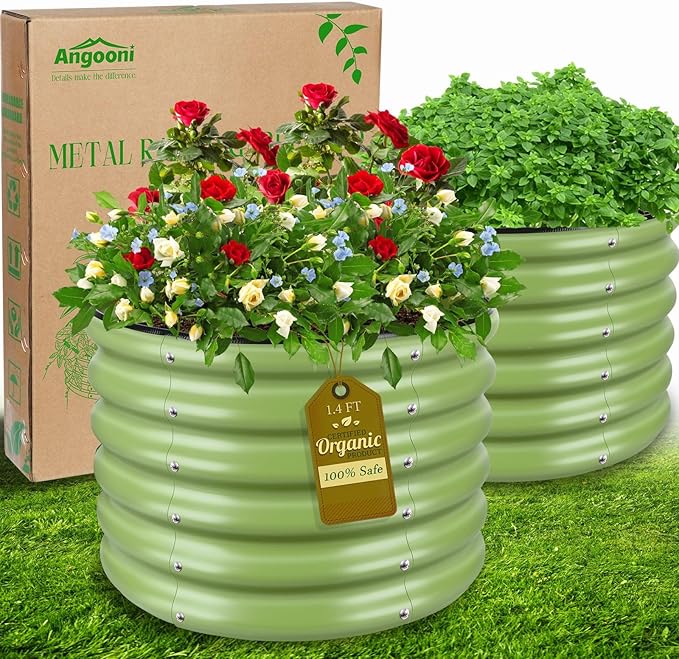 (2 Pack 2x2x1.4ft Galvanized Raised Garden Bed, Deep Metal Garden Bed, Large Raised Garden Beds Outdoor, Raised Beds for Gardening for Vegetables, Flowers, Fruits-BloomoryGarden