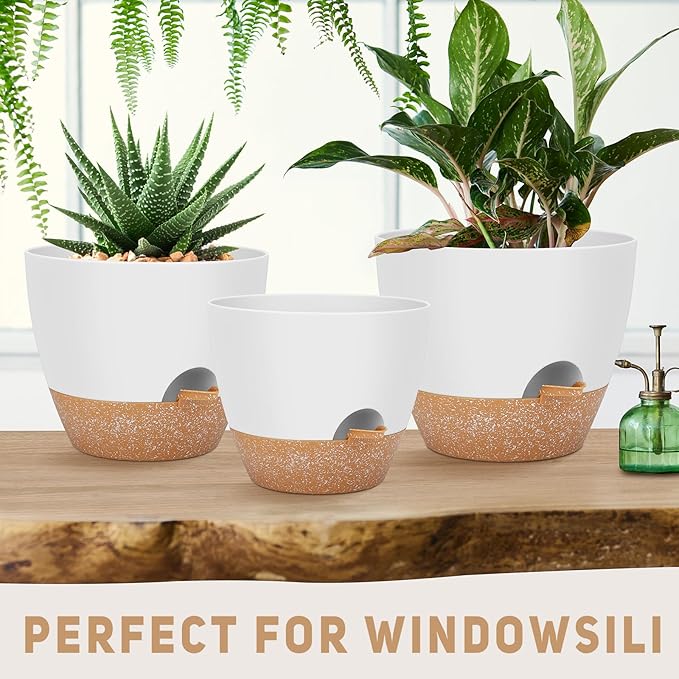 12" 10" 9" Large Self Watering Plant Pots, 3 Pack Flower Pots Planters with Multi Mesh Drainage Holes for Indoor Outdoor Garden Plants and Flowers.-BloomoryGarden