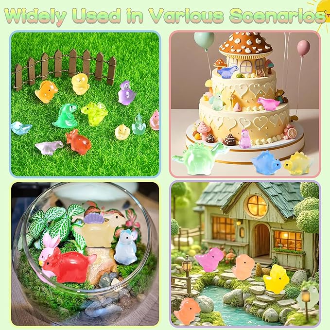 100PCS Luminous Mini Resin Dinosaur Glow in The Dark, 28 Styles Tiny Animals for Hide Garden Micro Landscape Dollhouse Decor Craft-BloomoryGarden