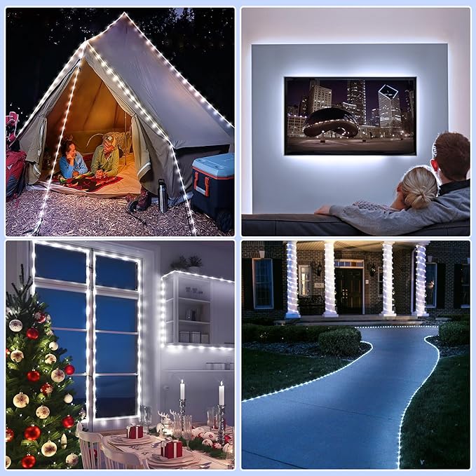 100FT 300 LED Rope Lights for Outside, Christmas String Lights with Waterproof 8 Modes, Connectable Plug in Fairy Lights for Indoor Bedroom Outdoor Patio Pool Garden Party Holiday Decor, White-BloomoryGarden