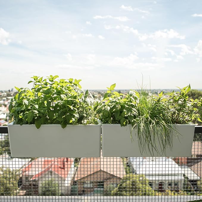 Glowpear Self Watering Railing Planter Box - 23.6", White - UV Stable, Scalable Plant Pot with Water Gauge, Indoor Outdoor for Vegetables, Flowers, Herbs, and Succulents-BloomoryGarden