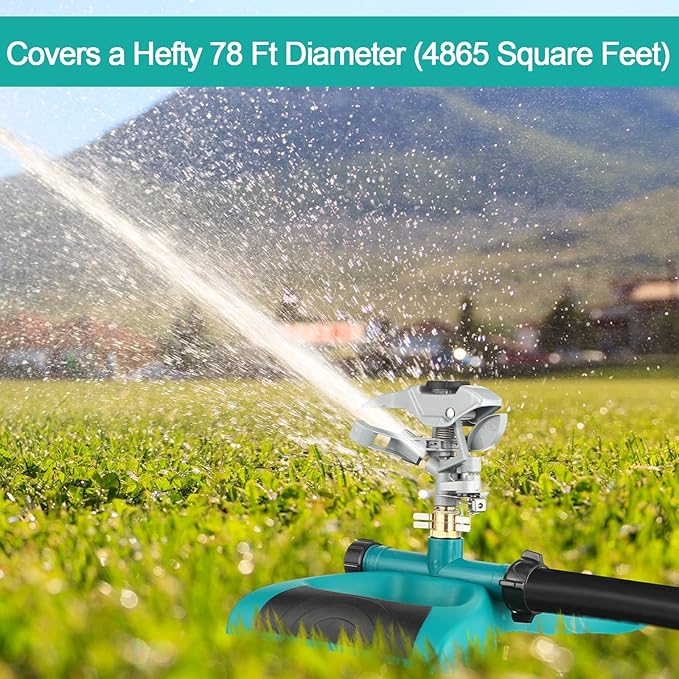 1 Packs Lawn Impact Sprinkler Heavy Duty Rotating Adjustable Pulsating Water Sprinkler Head with Metal Base, Adjustable Spraying Area and Distance for Large Area Garden Lawn Yard Irrigation-BloomoryGarden