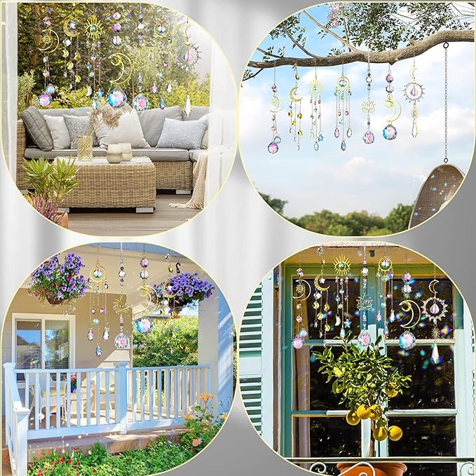 Maitys 7 Pcs Crystal Suncatcher for Window Hanging Sun Catchers with Crystal and Agate Crystal Prisms Decor for Indoor Outdoor Home Party Wedding Decor Hanging Crystals for Decoration (Exquisite)-BloomoryGarden